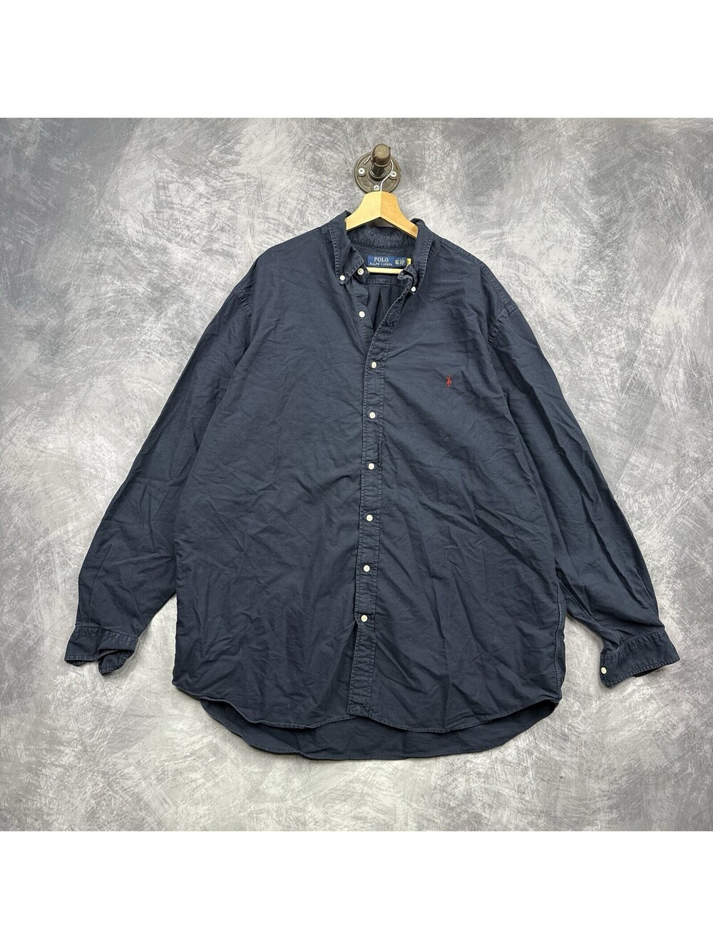 Polo Ralph Lauren Oxford Shirt Mens XXL Navy Blue Garment Dyed